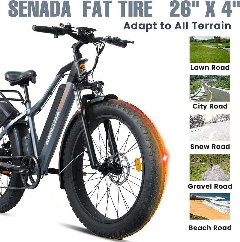 Senada SABER 26"All Terrain Fat Tire Mountain E-Bike - 1000W 48V