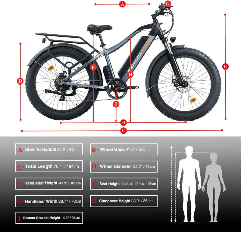 Senada SABER 26"All Terrain Fat Tire Mountain E-Bike - 1000W 48V