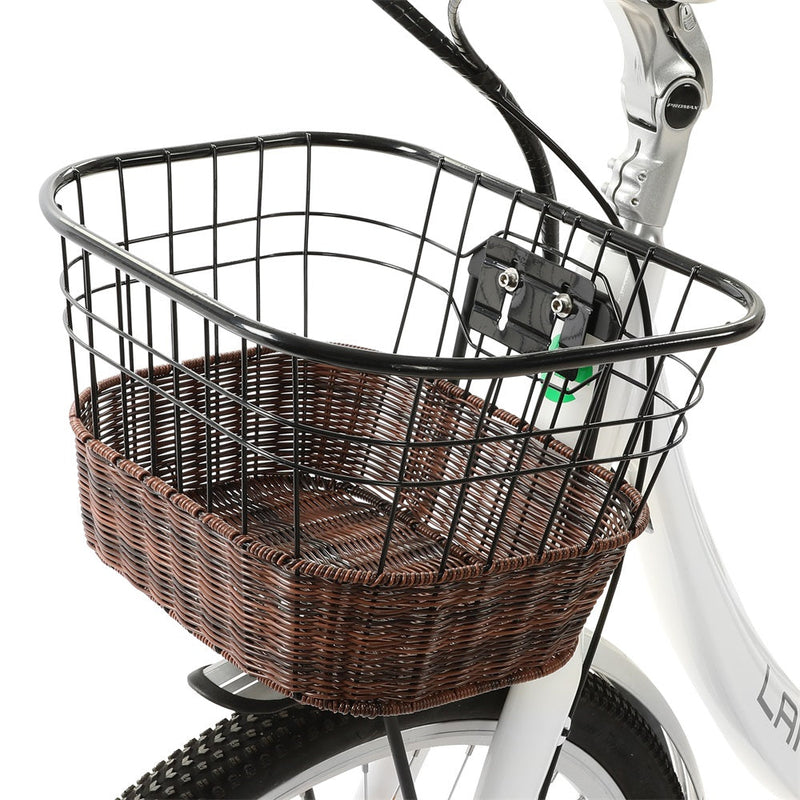 Ecotric 26inch White Lark Electric City Bike For Women with Basket and Rear Rack