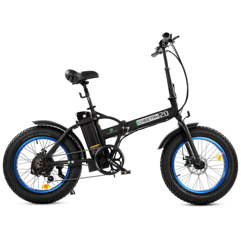 Ecotric 36V Fat Tire Portable and Folding Electric Bike-Matt Black and blue