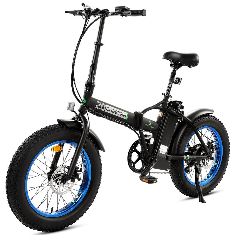 Ecotric 36V Fat Tire Portable and Folding Electric Bike-Matt Black and blue