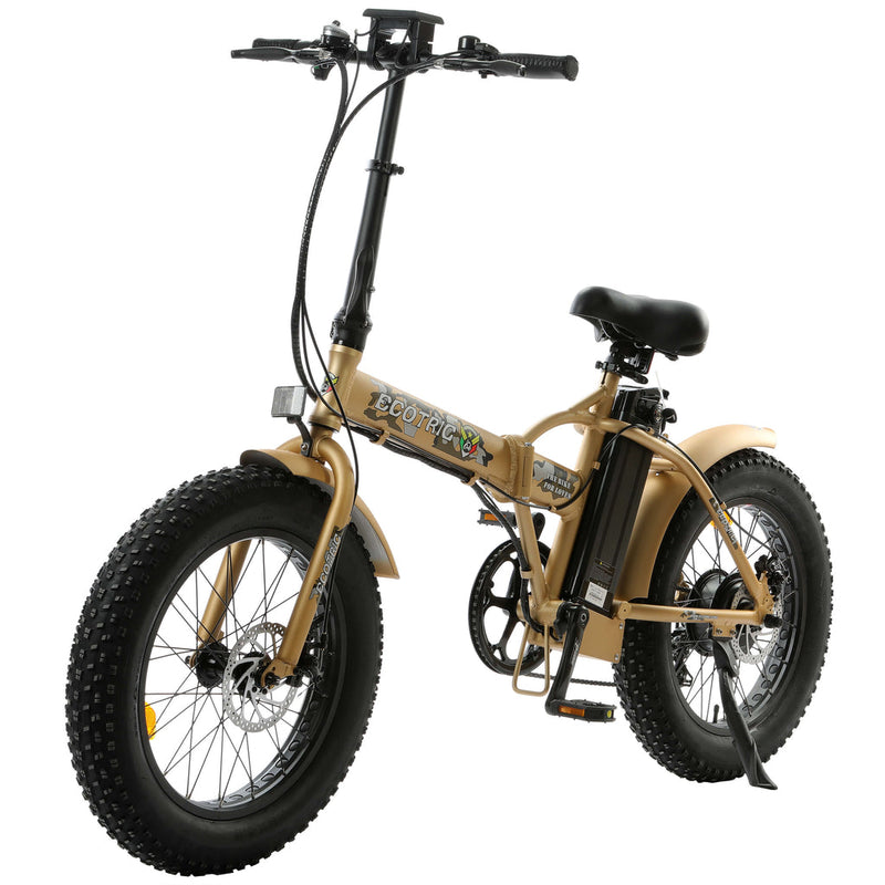 Ecotric 48V Gold portable and folding fat ebike with LCD display
