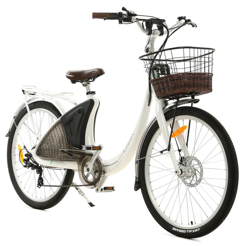 Ecotric 26inch White Lark Electric City Bike For Women with Basket and Rear Rack