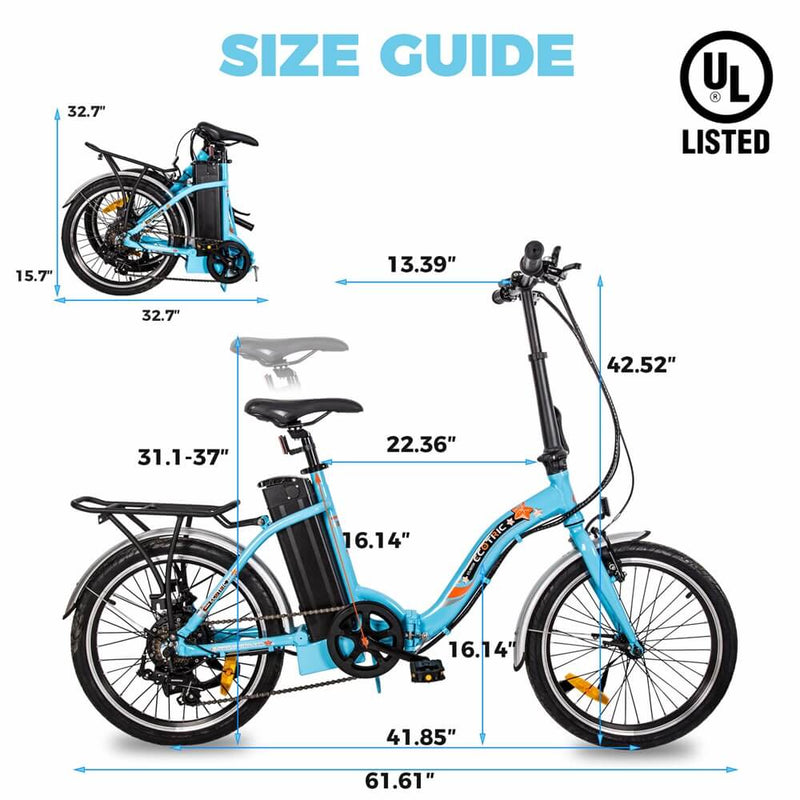 Ecotric UL-Certified 20inch Starfish Portable and Folding Electric Bike