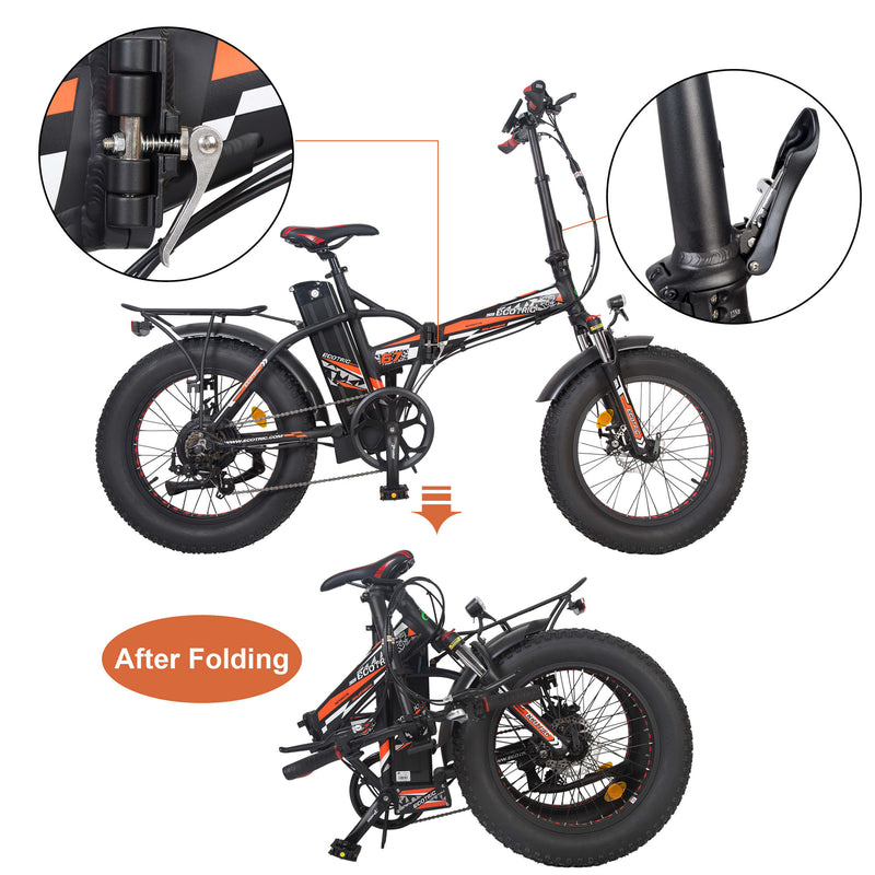 Ecotric 48V Fat Tire Portable and Folding Electric Bike with Color LCD display